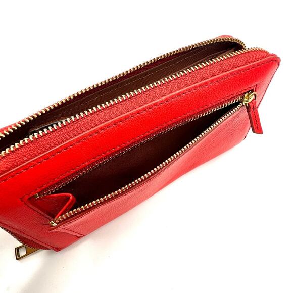 FOSSIL 4"x7 3/4" RED GENUINE LEATHER ID BILL CARD ZIP AROUND WALLET CLUTCH - Picture 4 of 12